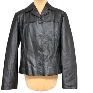 jacket blazer leather S/M cropped classic vintage CLIO black buttons pockets